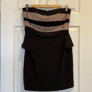 Strapless Black & Taupe Cocktail Dress